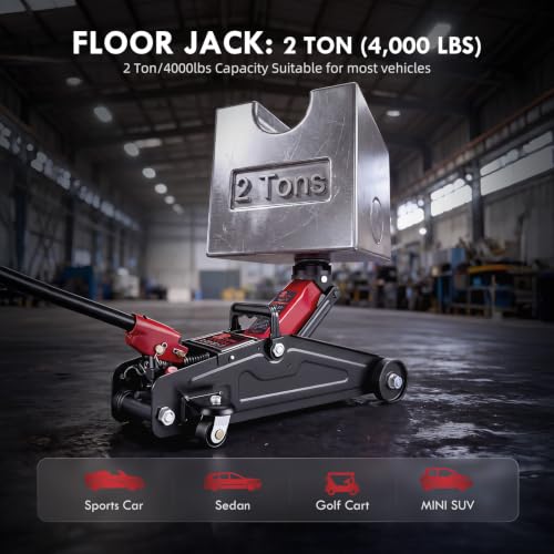 2 Ton Hydraulic Floor Jack: Portable Car Jack for Roadside Emergency, Low Profile 5.1" to 13" Lift, Heavy Duty Steel Trolley Jack for Cars Sedans & Small SUVs, Tire Change Jack, 4000 lb Capacity by BNOIN - Used condition - Image 7