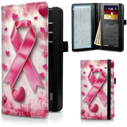 Image of FUYOCWE Checkbook Covers for Personal Checkbook,RFID Blocking Leather Check Book Covers Wallet with Pen Holder & Card Slot for Women -Pink Ribbon Breast Cancer Awareness