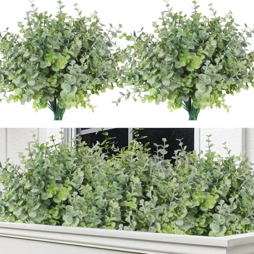 RECUTMS 8Bundle Artificial Eucalyptus Greenery Plant Stems 13In Dusty Green
