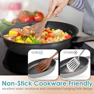 Wooden Spoons for Cooking, Acacia Wood Cooking Utensils Set – 11 Piece Wooden Kitchen Tools with Holder, Spoon Rest, Nonstick Cookware Safe by HOWHONG Wooden Spoons for Cooking Acacia Wood Cooking Utensils Set–11 Piece Wooden Kitchen Tools with Holder Spoon Rest Nonstick Cookware Safe by HOWHONG