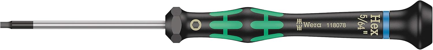 Wera 05118078001 2054 Screwdriver for Hexagon Socket Screws for Electronic Applications, 5/64" x 60 mm, Black