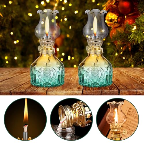 2 Stück Glas Petroleumlampe Für Innenräume, Öllampen Aus Glas, Petrollampe Vintage Petroliumöllampe Klassisches Petroleum Lampen Mit Verstellbarer Flamme, Für Wohnzimmer, Esszimmer, Dekorative