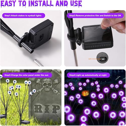 Image of ASMAD Halloween Decorations Outdoor Solar Scary Eyeball Lights, 10Pack 80LEDs Purple Eyeball Swaying Firefly Light, Waterproof Halloween Path Lights for Garden /Yard /Patio /Party Decor