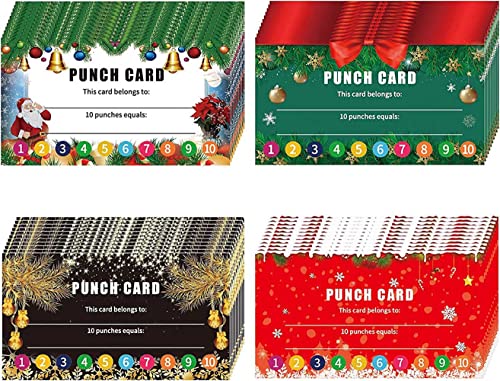 Christmas Reward Punch Cards (Pack of 100) Incentive Loyalty Reward Card,Behavior Incentive Awards for Classroom Business Kids Behavior Students Teachers, 2 x 3 inches,4 Styles