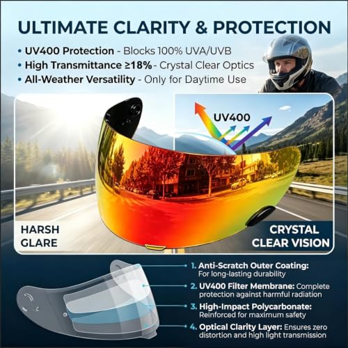 Image of PSLER Shatterproof Helmet Visor for Bell Qualifier & Qualifier DLX,Deep Red | Impact-Resistant ,UV400 Protection, Motorcycle Tinted Face Shield Replacement for Bell Qualifier /Star /Vortex /RS-1 /Revolver