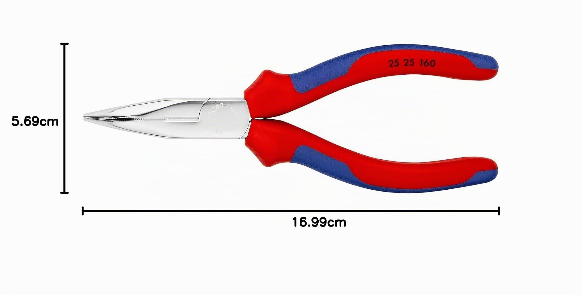 Knipex Pince demi-ronde avec tranchant (pince radio) chromée avec poignées comfortables 165 mm, 25 25 160