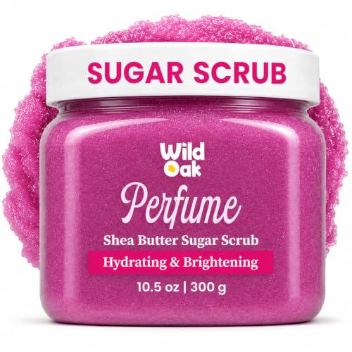 Image of WildOak Perfume Sugar Body Scrub | 300g | Exfoliates, DeTan & Hydrates | Kojic Acid, Hyaluronic Acid, Ceramides, Collagen & Peptides | Helps Removes Tan & Smooth Rough Skin | Lasting Deo Fragrance