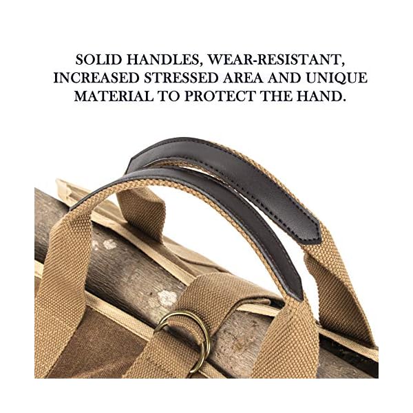 BHD Kaminholz-Tasche, 590 ml, gewachstes Leinen, stabile Tasche mit Griffen für Camping, drinnen und draußen, Braun – Bild 5
