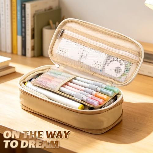Image of EASTHILL Canvas Big Capacity Pencil Pen Case Office College School Large Storage High Capacity Bag Pouch Holder Box Organizer (Khakhi),Black