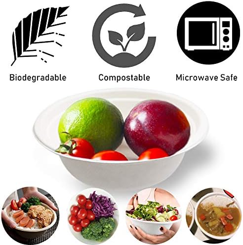 100 PCS 12oz White Disposable Paper Bowls,Eco-Friendly Bagasse Bowls,Natural Compostable Plant Fiber Dinner Bowls for Snacks,Parties,Picnics,Banquets and Barbecues