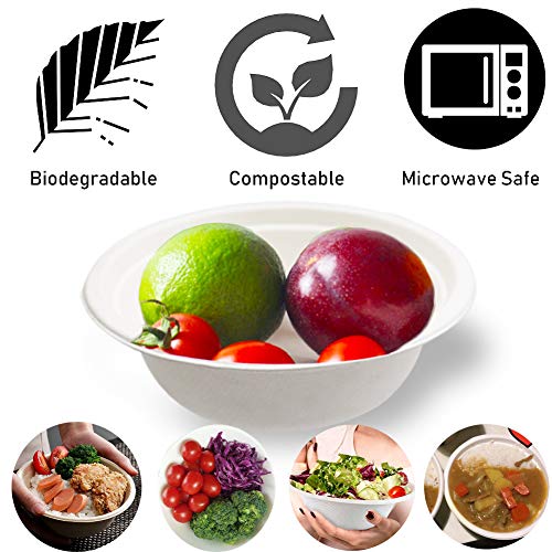 100 PCS 12oz White Disposable Paper Bowls,Eco-Friendly Bagasse Bowls,Natural Compostable Plant Fiber Dinner Bowls for Snacks,Parties,Picnics,Banquets and Barbecues