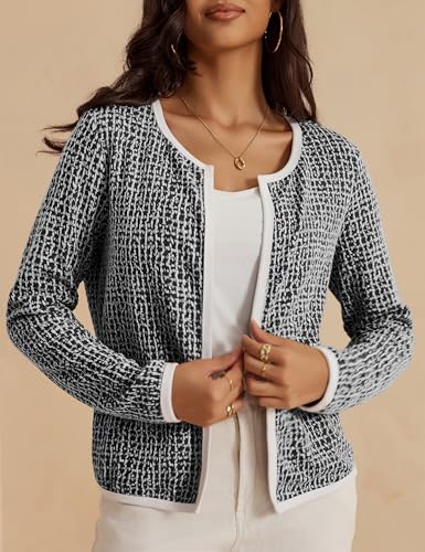 Image of VOIANLIMO Women's Checkered Cardigan Casual Long Sleeve Lightweight Open Front Cardigans Sweaters for Women