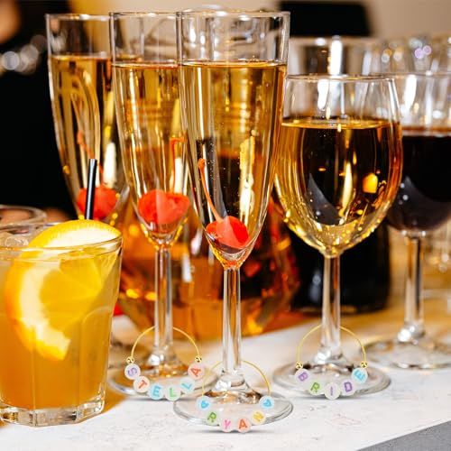 BLSUREFYX 30 Sets DIY Wine Glass Charms 650 Letter Beads 50 Heart-shaped Bead 60 Golden Beads 30 Charm Rings 2 Tweezers Custom Charms Wine Glass Marker for Cocktail Party Decoration Luminous