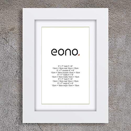 Eono by Amazon - Marco de Fotos de Madera Maciza y Cristal de Alta Definición para Pared Fotos de 10x15 cm con paspartú y de 13x18 cm sin paspartú Blanco