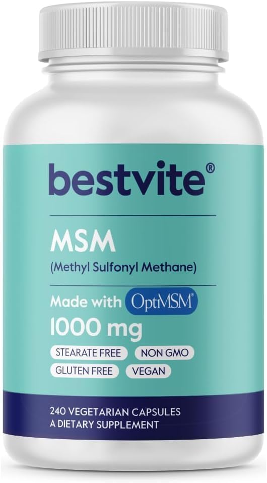 MSM 1000mg Made with OptiMSM (240 Capsules) - No Stearates - GMO Free - Gluten Free - Joint Support