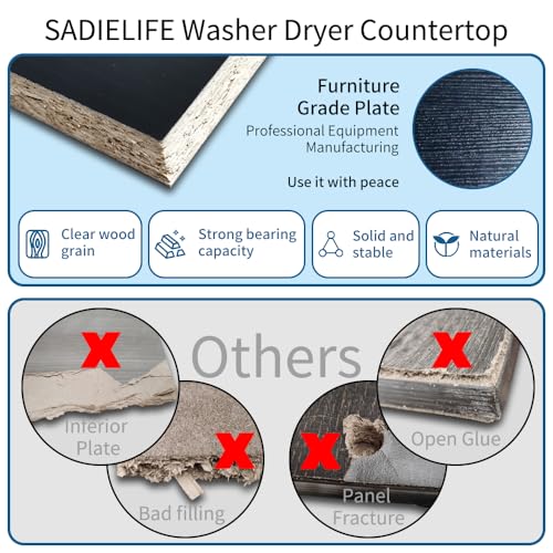Image of Washer Dryer Countertop Only, 27.5 inch x 27.5 inch Laundry Room Countertop for Folding, Washer and Dryer Countertop Single with Non-Slip Pads, Easy Install Washer and Dryer Topper with Edge Rails Black
