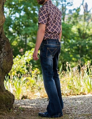 Jeans Pants Trousers Denim Stretch Trendy Retro Grinding Fading Water Washed Blue Casual Horn Leg for Men 6