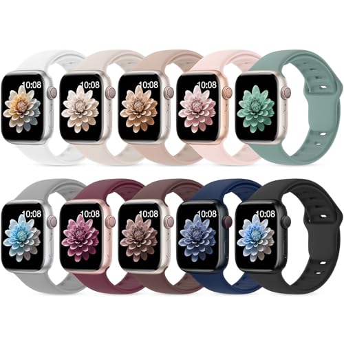 10 Pack Silicone Bands Compatible with Apple Watch 38mm 40mm 41mm 42mm 44mm 45mm 46mm 49mm Women Men, Soft Waterproof Replacement Wrist Sport Band for iWatch Series 11 10 9 8 7 6 5 4 3 2 1 SE Ultra