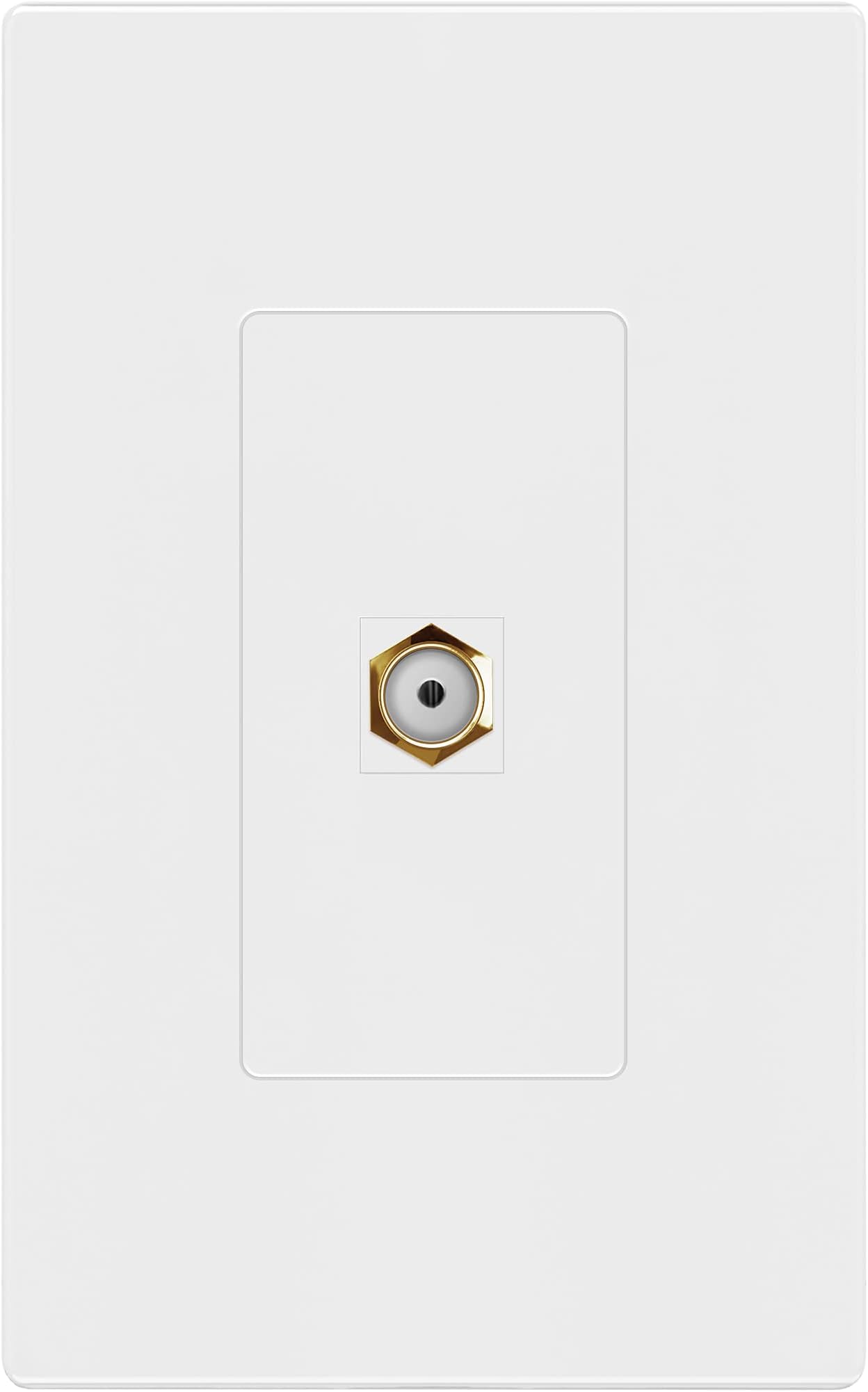 ENERLITES Port Screwless Keystone Wall Plate with Gold F-Type Coupler Bulkhead Audio/Video Connector, Female, Standard Size 1-Gang 4.69" x 2.93", SI8871FGD-W, White