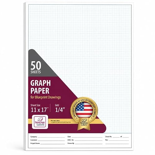 NextDayLabels - 11x17 Graph Paper Pad, for Blueprint Drawings, Drafting,