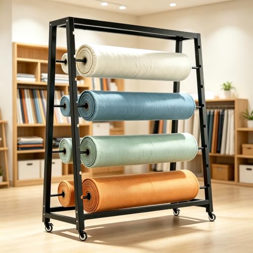 Commercial Fabric Roll Storage Rack, Movable Metal Organizer