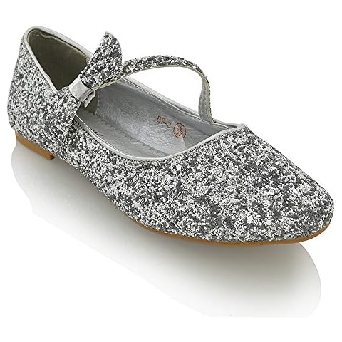 ESSEX GLAM Womens Silver Glitter Bow Strap Bridal Flat Pumps Shoes 8 2A(N) US Cover