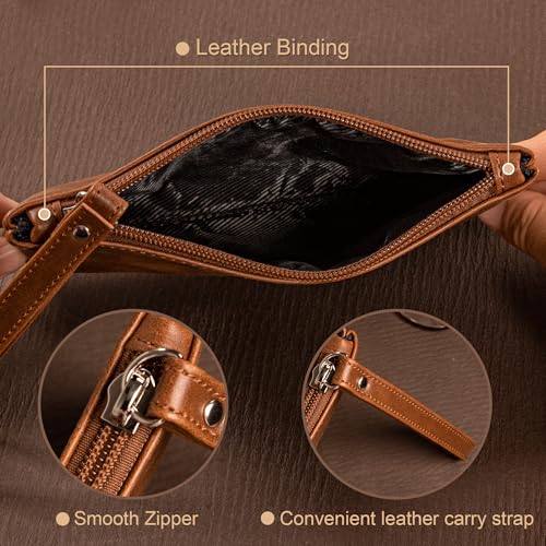 Image of Calfinder Leather Pencil Pouch,Small Pen Pouch with Zipper,Handmade leather Pouch,Water Resistant,Leather Pouch for Makeup, Change, Coins, Perfect for Work /Office
