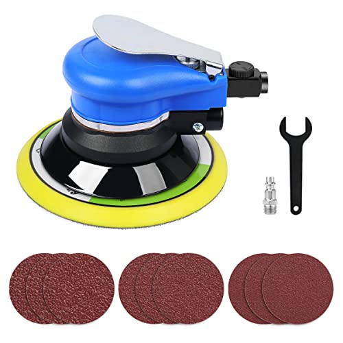 Ouya Air Powered Random Orbit Sanders Dual Action Pneumatic Palm Sander with 1pc 6-inch Backing Plate and 9pcs Sandpapers