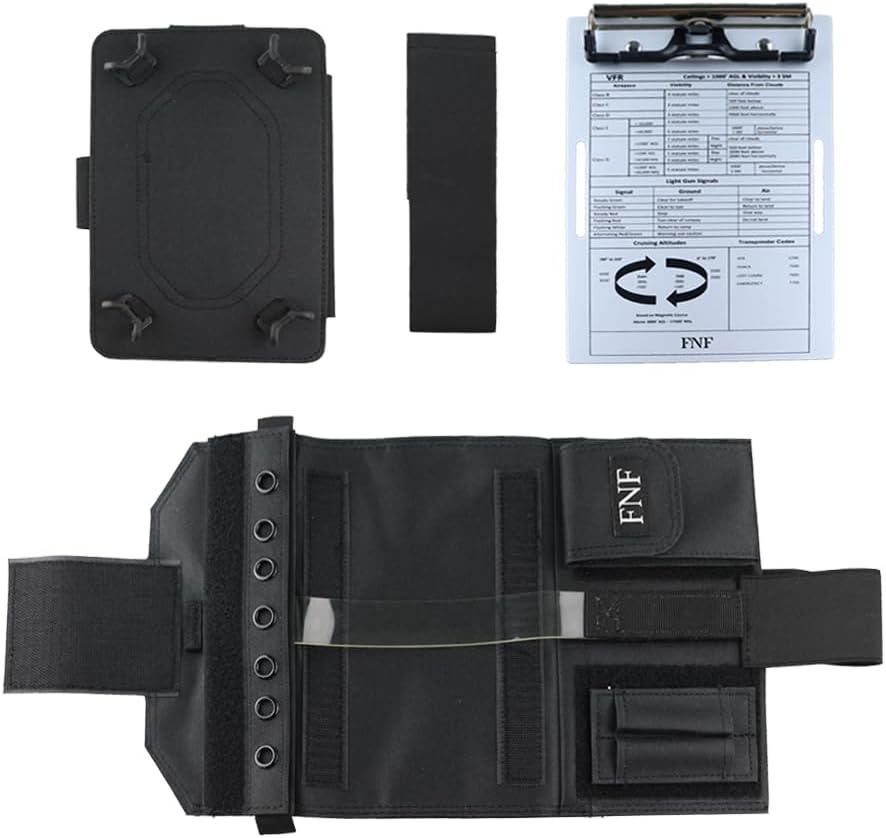 FNF Aviation Kneeboard with Clipboard for iPad Mini – Black Pilot Kneeboard, Adjustable Leg Strap for Professional Pilots, General Aviation