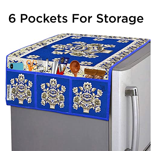 Image of Polyester 3-Layered Fridge Top Cover /Refrigerator Cover With 6 Utility Pockets (Color-Blue, Size-39x21 Inches)