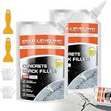Self Leveling Concrete Crack Filler 2 Pack – High Elasticity, Waterproof & Quick Drying, Professional Grade Crack Sealant for Driveway, Patio, Walkway, Slab, Joint, Indoor & Outdoor, Grey