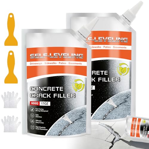 Self Leveling Concrete Crack Filler 2 Pack – High Elasticity, Waterproof & Quick Drying,...