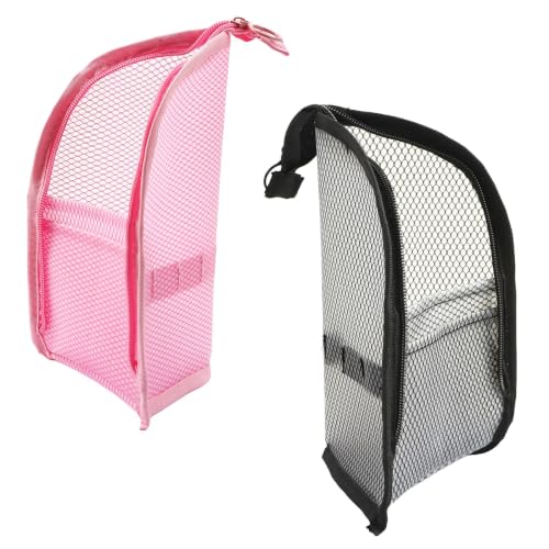 Standing Travel Toiletry Bag for Women, Waterproof Hanging Makeup Organizer Cosmetic Zipper Pouch, Portable Stand Up Toiletry Bags Containers for Bathroom Essentials, Brush & Accessories (Black, Pink)