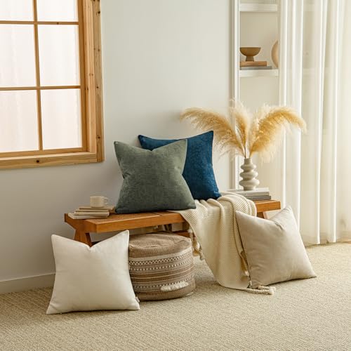 Image of a moment Pack of 2 Decorative Chenille Throw Pillow Covers with Twill Cushion Covers for Sofa Living Room Couch Bed 24x24 Inch Olive Green