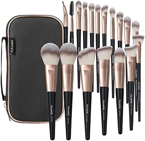 Makeup Brushes with Case, MAANGE 18 Pcs Professional Makeup Brush Set Premium Synthetic Face Kabuki Brush Kit Foundation Blush Powder Eyeshadow Brushes Set Christmas Gift(Coffee)
