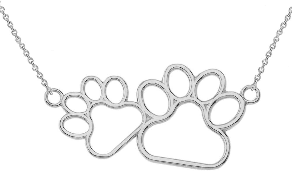 Dainty 14k Gold Double Dog Paw Print Outline Necklace