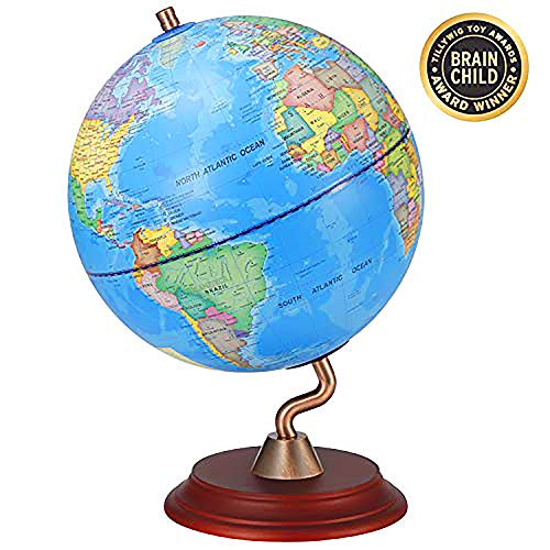 World Globes with Wooden Stand for Kids - size 9" Educational World Globe