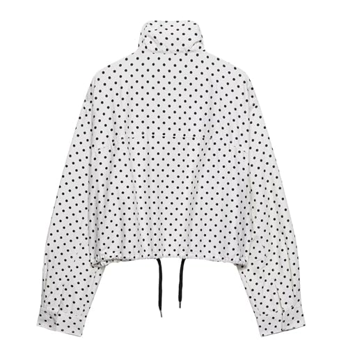 Women Polka Dot Jacket Stand Collar Cropped Jackets Zip Up Coat Casual Fashion Coat Fall Spring Jacket with Pockets2
