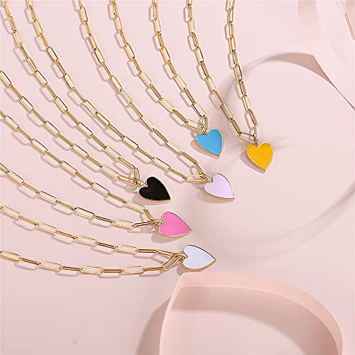 Heart Necklace for Women,Preppy Jewelry Dainty Paperclip Chain Necklace for Women,Cute Pink Heart Preppy Necklaces 16+2 Inches3