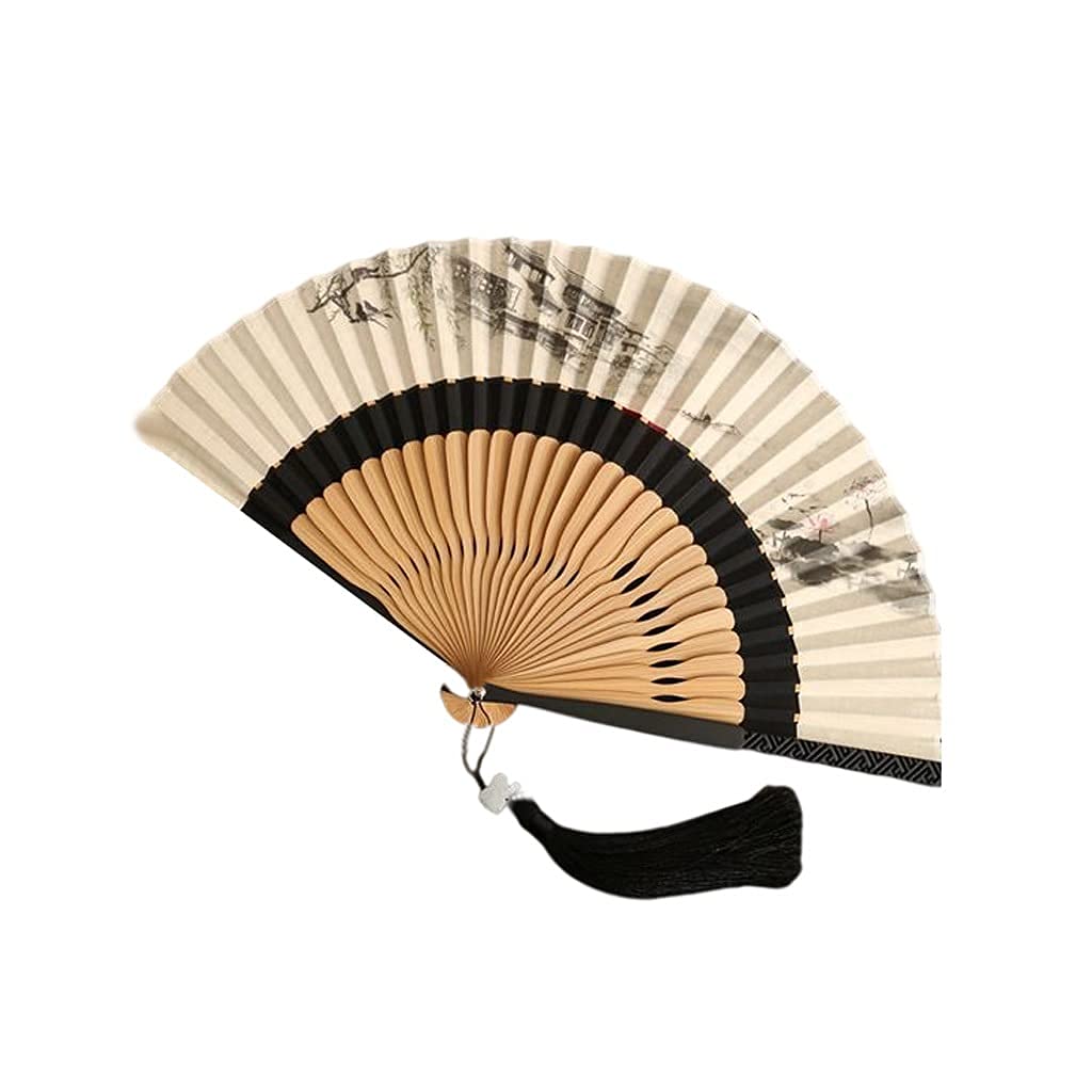 Éventail pliable rétro de 7 pouces en coton et lin de qualité supérieure coloris C