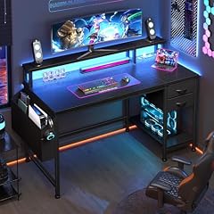 DurayLoly 40" Small Gaming Desk with RGB Lights & Outlets for Teens
