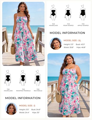 Image of GRACE KARIN Summer Dresses for Women 2026 Vacation,Smocked Floral Maxi Dress,Boho Beach Sundress with Pocket Fashion Clothing