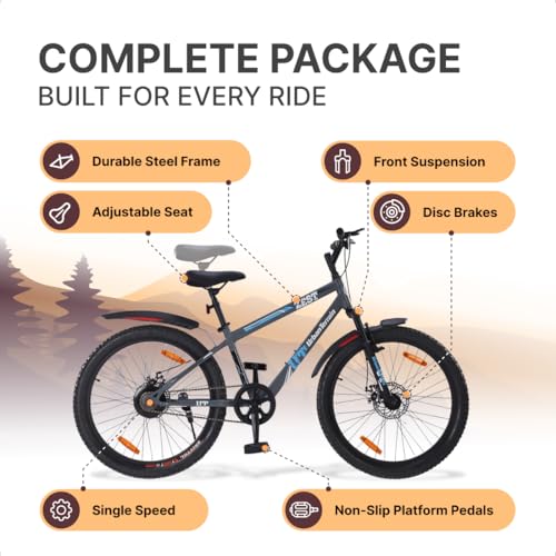 Image of Urban Terrain Zest Bicycle /Cycle for Boys 24 inch Mountain Bike with Dual Disc Brake & Front Suspension Single Speed Cycle for Boys /Girls | Ideal for 9-13 Years, Frame Size : 14 inch (Grey)