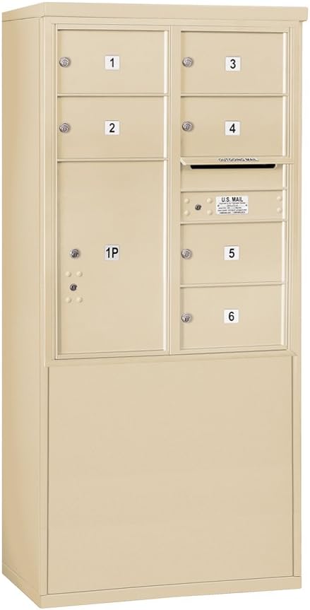 Salsbury Industries Salisbury Industries 3910D-06SFP, Front Loading, Double Column, 6 MB2 Doors, 1 PL6, Private Access, Sandstone Free Standing Horizontal 4C Mailbox