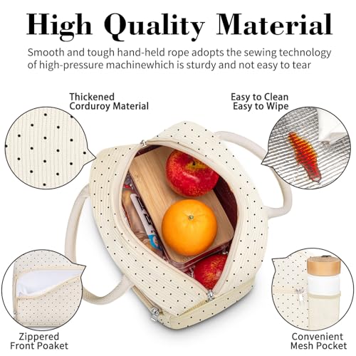 image for Coobiiya Lunch Bag Lunch Box for Women Men, Reusable Cute Corduroy Lun