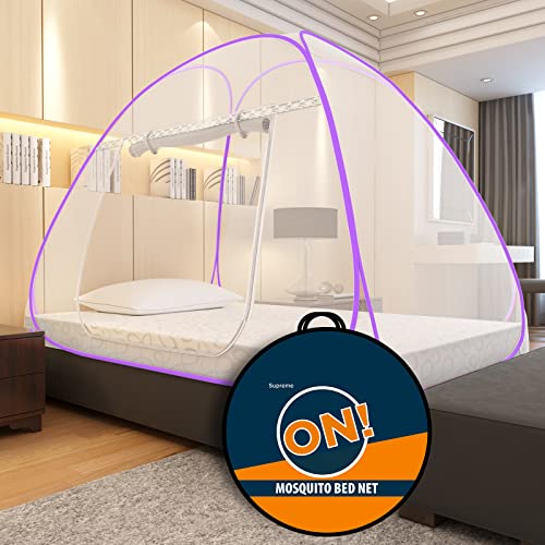 Image of KOLAR Supreme On Mosquito Net for Single Bed, 6.5 Feet X 4 Feet Premium Machardani with 30 Pair of Stars, Strong and Durable, 30 GSM, Tent Type, Foldable, Corrosion Resistant (Single Bed, Purple)