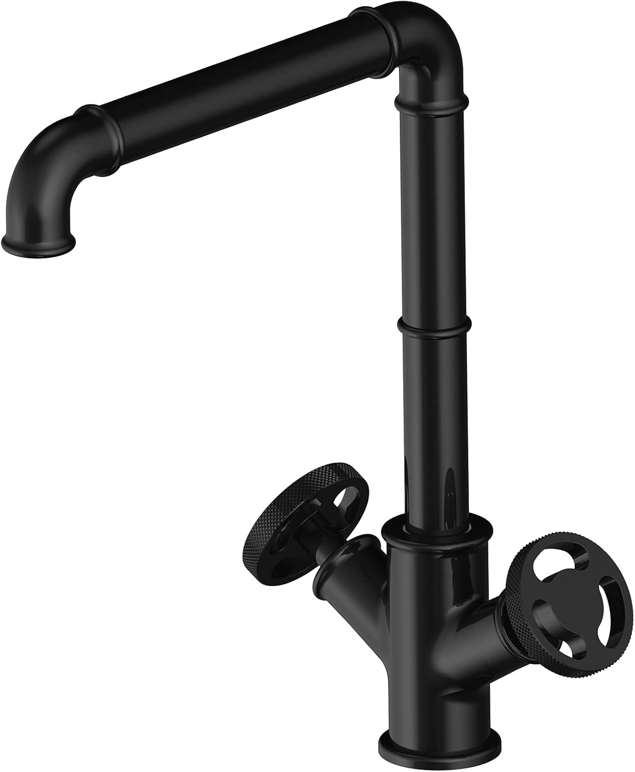 Kitchen Sink Faucet Black Vintage Industrial Pipe Tap Steampunk Style Dual Handwheel Cold and hot Water Mixer Faucet 360° Swivel Spout Sink Taps All Brass Casting Faucet with Standard Fittings