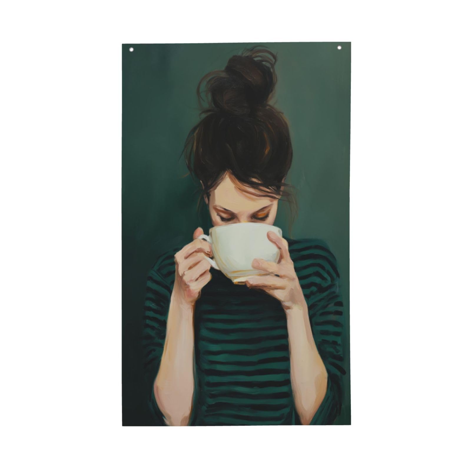 Woman Drinking Coffee Vintage Aesthetic Yard House Flags,3x5 Ft Season Greeting Banner With Grommets Indoor Outdoor Party Home Decorations