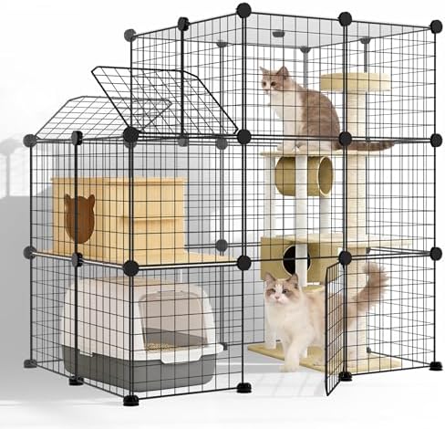 3-Tier DIY Indoor Cat Cage with Skylight, Accommodates Multiple P...