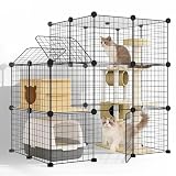 3-Tier DIY Indoor Cat Cage with Skylight, Accommodates Multiple Pets; Foldable Large Cat Cage Enclosure (with Litter Box Area); 43.7-Inch Metal Wire Cat Bed Habitat